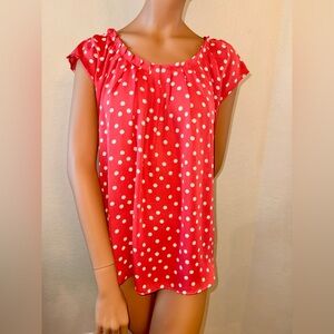 LC Lauren Conrad Coral Polka Dot Ruffle Neck Blouse Size L